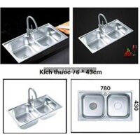 Chậu rửa chén inox 2 ngăn 78 x 43cm (loại rẻ). TC đặt trước 2 tiếng