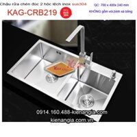 Chậu rửa chén inox sus304 đúc 2 hộc lớn nhỏ 70x40 cm KAG-CRB219