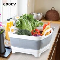 Chậu rửa gấp GOODV, có thể gập lại với bồn rửa bát phích cắm thoát nước, tay cầm bằng silicon đa chức năng di động Giỏ đựng rau