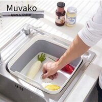 Chậu rửa gấp MUVAKO, Tay cầm mang theo Bồn rửa bát có thể gập lại, Silicone di động đa chức năng có phích cắm thoát nước Giỏ đựng trái cây