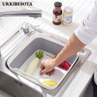 Chậu rửa gấp URKIBESOTA, Bồn rửa bát bằng silicon có thể gập lại, Tay cầm cầm di động có phích cắm thoát nước Giỏ đựng rau củ đa chức năng