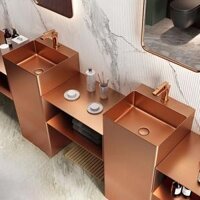 Chậu rửa lavabo chân đứng Inox 304 màu vàng đồng Miken MS-8706RG (Đặt hàng trước 7-15 ngày)