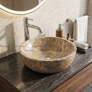 Chậu rửa lavabo màu ghi vàng Eximstone DK31