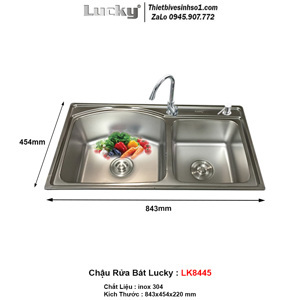 Chậu rửa Lucky LK8445R, 2 hố
