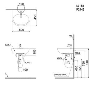 Chậu rửa mặt Caesar L2152/P2443