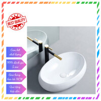 Chậu rửa mặt, chậu lavabo đặt bàn LV009, MEN SỨ NANO CAO CẤP CHỐNG BÁM BẨN - Kiểu OVAL độc đáo - BẢO HÀNH 20 NĂM