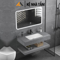 Chậu rửa mặt lavabo, bàn đá 2 tầng âm tường kèm gương led cảm ứng vân tay sang trọng