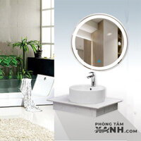 Chậu Rửa Mặt, Lavabo Bàn Đá Chống Trầy 1 Tầng,Bàn Đá Lavabo Tròn Đặt Nỗi Và Gương Led