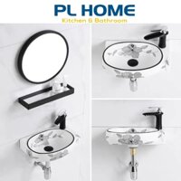 Chậu rửa mặt lavabo góc hoa văn treo tường hoặc đặt bàn