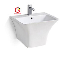 CHẬU RỬA MẶT, LAVABO LIỀN CHÂN VUÔNG VÁT đẹp sang trọng CLCV-V TREO TƯỜNG