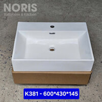 Chậu rửa mặt lavabo treo tường đặt bàn chữ nhật KT 60x43cm LBK381