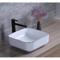 Chậu rửa mặt ,lavabo vuông viền đen vàng kích thước nhỏ gọn