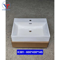 Chậu Rửa Mặt Treo Tường - đặt bàn, Lavabo Treo Tường - đặt bàn Vuông Màu Trắng kích thước 60cm