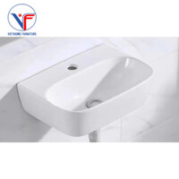 Chậu Rửa Mặt Treo Tường, Lavabo Treo Tường Vuông cạnh tròn Màu Trắng