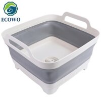 Chậu rửa rau củ có thể gập lại AQUAGEM, Giỏ đựng nước gấp màu xám bằng nhựa, Chậu rửa đa chức năng 9 lít Chậu giặt di động cắm trại