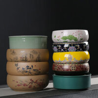 Chậu rửa trà bằng sứ lớn có nắp, bút đựng chậu nước nhỏ gia đình, phụ kiện bộ ấm trà, dụng cụ chậu