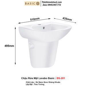 Chậu rửa lavabo Basic BS201 treo tường