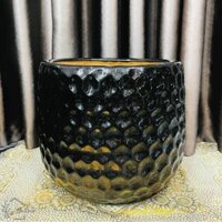 Chậu sứ trồng cây cảnh loại lớn tổ ong đen đẹp (31×32 CM)