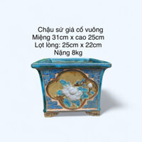 Chậu sứ vuông gốm Nguyên Phát miệng rộng 31cm x cao 25cm