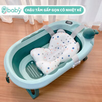 Chậu tắm / Bồn tắm cho trẻ em có nhiệt kế và gấp gọn tiện lợi 9BABY xanh lá