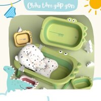 Chậu Tắm Cho Trẻ Sơ Sinh, Chậu Tắm Cá Sấu Gấp Gọn Kèm Phao Cao Cấp Chính Hãng