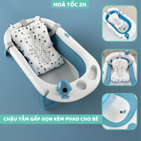 Chậu tắm gấp gọn cao cấp kèm phao/lưới nằm tắm 9BABY màu xanh biển
