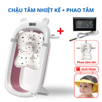 Chậu tắm gấp gọn cho bé có nhiệt kế kèm phao tắm lớn và quà tặng mũ gội đầu, Bồn tắm gấp gọn tiện dụng
