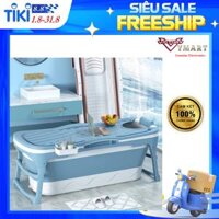 Chậu Tắm Gấp Gọn Cho Người Lớn Trẻ Em Dài 1,18m - Thau Tắm Silicon Cao Cấp - Bồn Xông Hơi Gia Đình - Màu xanh - Có nắp