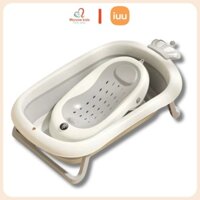 Chậu tắm gập gọn IUU báo nhiệt cho bé 24x50x84cm, thau tắm trẻ em có ghế tắm - Monnie Kids