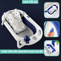 Chậu tắm gấp gọn kèm lưới/phao nằm tắm và đồ chơi size lớn 9BABY màu xanh than