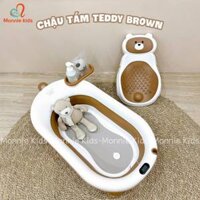 Chậu tắm gấu nâu gập gọn báo nhiệt cho bé 23x49x93cm, thau bồn tắm trẻ em có giá đỡ - Monnie Kids
