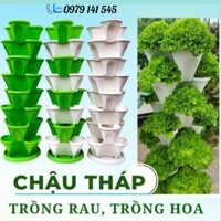 Chậu Tháp Trồng Rau Hữu Cơ Tháp Trồng Hoa  Dâu Tây - Nhựa Cao Cấp, Tiện Lợi, Tiết Kiệm Không Gian tùy chọn số tầng, màu xanh, trắng,mix màu... - trắng