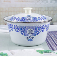 Chậu Tráng Men Có Nắp Dày Hoài Cổ Gia Dụng Kiểu Cũ Hộp Đựng Mỡ Lợn Hộp Đựng Gia Vị Hộp Đựng Bánh Bao Luộc Bát Tráng Men