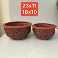 Chậu Tròn bát tiên bonsai cây cảnh mini màu đỏ gốm Bát tràng 2 size SP861