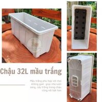 Chậu trồng cây 32L màu Trắng, chậu nhựa chữ nhật cho ban công sân thượng nhỏ, chậu trồng rau Bền - Đẹp