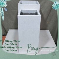 Chậu trồng cây, Chậu xi măng đá mài hình trụ vuông cao, có chống thấm Bông Garden House hàng xuất khẩu