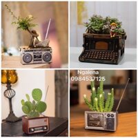 Chậu trồng cây sen đá mini bằng nhựa resin hình tivi, đài radio trang trí, làm quà tặng phong cách cổ điển CS-01