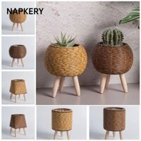 Chậu trồng hoa NAPKERY, có chân có thể tháo rời Chậu hoa sáng tạo, Mây dệt tay Wove Wove Giá đỡ cây trồng