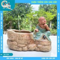 Chậu Tượng Chú Tiểu An Nhiên Gốm Bát Tràng - Chậu Bonsai Trang Trí Sân Vườn, Tiểu Cảnh