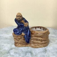 Chậu tượng Ông đạt ma men màu xanh gốm Bát tràng 1 size CT-79