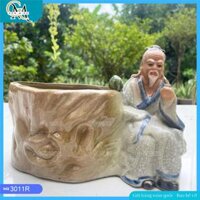 Chậu tượng thần trà bé, chậu tượng tiên ông uống trà, chậu tượng trồng cây trang trí nhà cửa