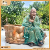 Chậu tượng thần trà gốm bát tràng, chậu tượng tiên ông thưởng trà 2 kích thước trồng cây bonsai