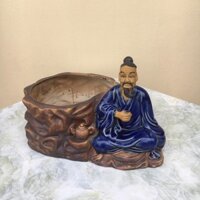 Chậu tượng Thần trà men màu xanh lam gốm Bát tràng 1 size CT-47 re02