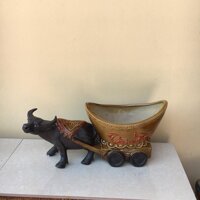 Chậu tượng Trâu kéo thỏi vàng men màu gốm Bát tràng 1 size CT-27