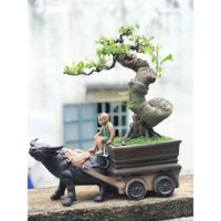 Chậu Tượng Trâu Kéo Xe,Chậu Trồng Cây Bonsai _Tiểu cảnh Gốm Bát Tràng loại 1