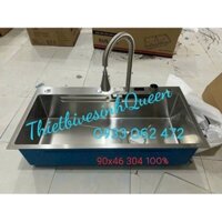 (CHẬU VÒI ÂM HIỂN THỊ NHIỆT ĐỘ) Bồn rửa chén đa năng 1 ngăn, hộc lớn. Kt 90x46x22cm và Kt75*46*22cm. Giá rẻ Toàn Quốc