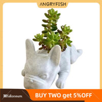 Chậu vườn ANGRYFISH, Chậu trồng cây mọng nước cho chó bằng nhựa, Chậu trồng cây không khí Bulldog Mini Puppy của Pháp - Chậu hoa cây nhỏ - Chậu hoa cho máy tính để bàn văn phòng trong vườn tại nhà