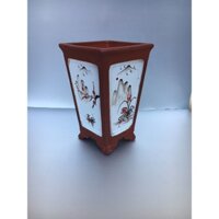 Chậu Vuông loe cao bonsai sen đá mini đất nung vẽ tứ cảnh gốm Bát tràng 1 size SP375