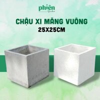 Chậu Xi Măng Đá Mài Vuông 25x25cm Trồng Cây Nội Thất, Đủ Màu Trắng, Đen, Xám