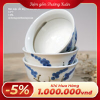 Chawan - bát đánh matcha cốt dày vẽ hoa (triện đáy)